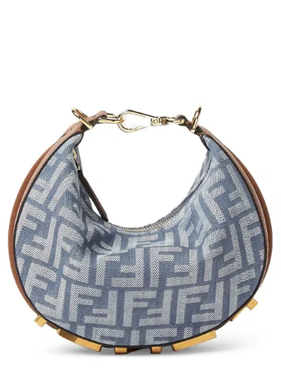Fendi Graphy Minibag In Jacquard Ff Denim Effect Blue Women In Multi