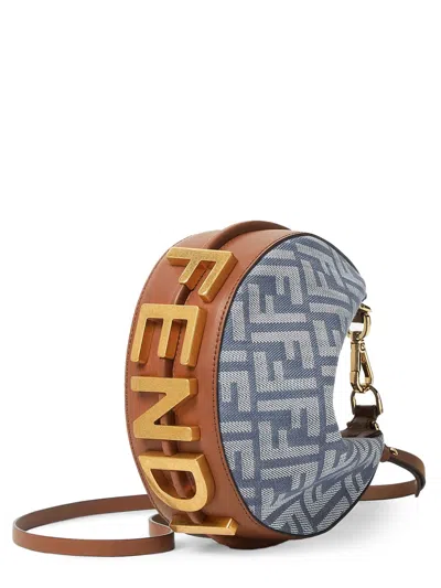 Fendi Graphy Minibag In Jacquard Ff Denim Effect Blue Women In Multi