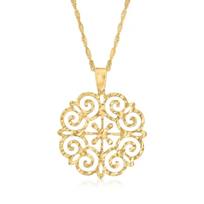 Ross-simons Italian 18kt Gold Over Sterling Filigree Pendant Necklace In Gold