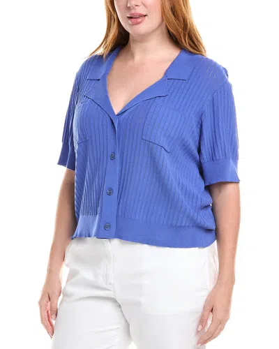 Tahari Asl Plus Pointelle Stripe Knit Shirt In Blue