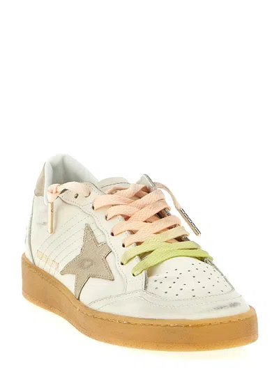 Golden Goose Ball Star Sneakers In Leather With Laminated Star And Suede Heel Tab Shoes In White
