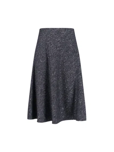 Tagliatore Flared Grey Skirt With Textured Fabric And Sequined Detail In Gray