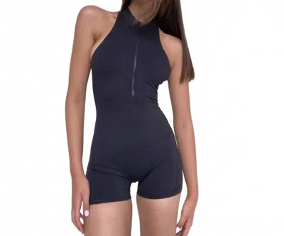 Rockstar Peach Lola Halter Zip Romper In Black In Blue