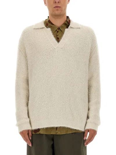 Uma Wang Ribbed Knit Sweater In Luxurious Wool Blend In Neutral