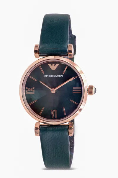 Armani Collezioni Emporio Armani Rose Gold-tone Green Leather Ladies Watch In Blue
