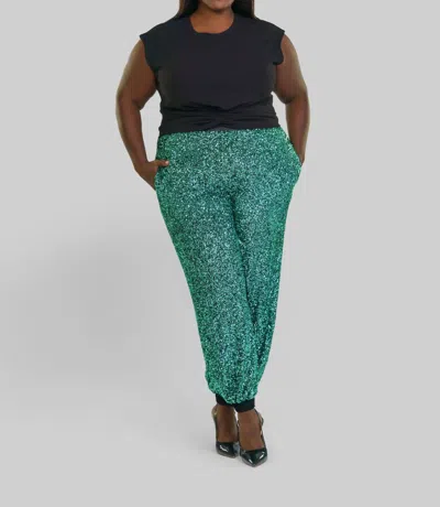 -bl^nk- Sequin Pull-on Joggers - Plus In Green Sequin In Green