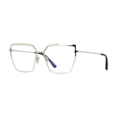 Tom Ford Eyeglasses Butterfly Full Rim, Shiny Palladium Frame And Clear Blue Light Block Lens Ft5946-b016 In Metallic