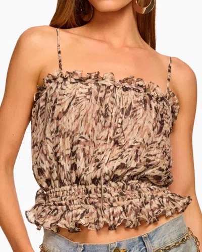 Ramy Brook Dalton Smocked Ruffle Tank Top In Brown Tulum In Brown