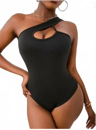 Wdirara Jackie Cut Out Bodysuit In Black In Black