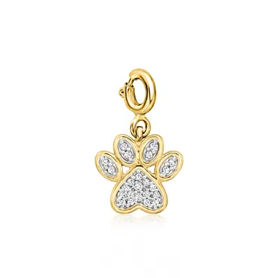 Ross-simons Diamond Paw Print Charm In 18kt Gold Over Sterling In Gold