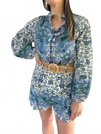 Sundayup Stacy Printed Long Sleeve And Shorts With Belt Set In Green In Blue