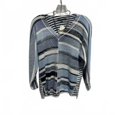 Elliott Lauren Women's Coastal Dream Striped V Neck Sweater In Blue Wave Bliss In Blue