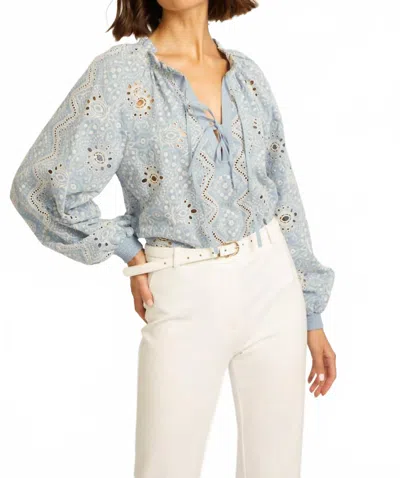 Caballero Aurelia Embroidered Eyelet Top In Washed Blue In Blue