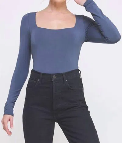 Allie Rose Donna Long Sleeve Bodysuit In Slate In Blue