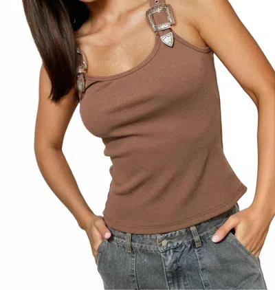 Pretty Garbage Buckle Up Tank Top In Khaki In Brown