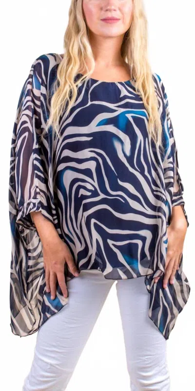 Gigi Moda Seta Zebra Print Kaftan Top In Navy In Blue