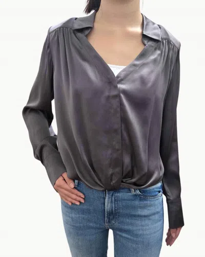 Go By Go Silk Go Call The Shots Blouse In Hematite In Blue