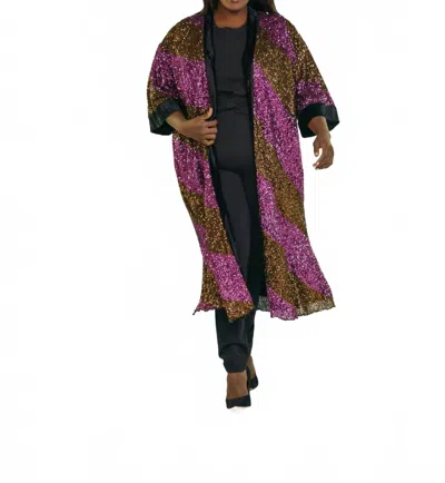 -bl^nk- Sequin 3/34 Sleeve Duster - Plus In Gold And Pink Sequin In Multi