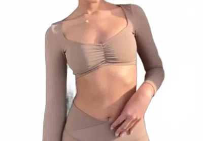Rockstar Peach Sophie Long Sleeve Crop Top In Brown In Neutral