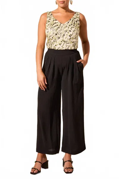 Tribal Elastic Waistband Flowy Pant In Black In Black