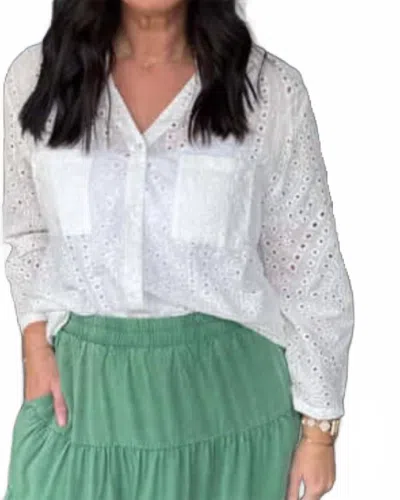 Sew In Love White Eyelet Button Down Top In White