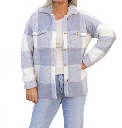 Hem & Thread Be There For You Check Pattern Shacket Sweater In Dusty Blue In Blue