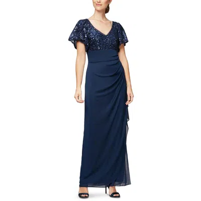 Alex Evenings Plus Size Embroidered-sequin Empire-waist Gown In Blue