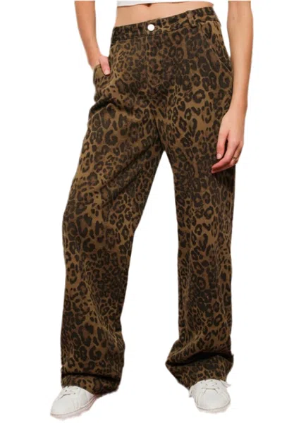 Pretty Garbage Leopard Print Jeans In Khaki In Animal Print