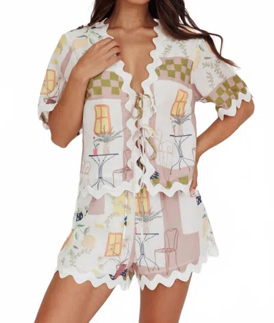 One And Only Collective Maelis Tie Top In White Multi In Multi