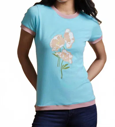 Sasha+z Poppies Short Sleeve Tee In Blue In Blue