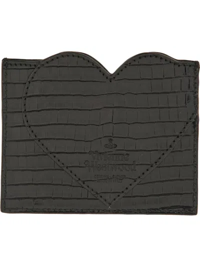 Vivienne Westwood Heart Crocodile-patterned Cardholder In Black