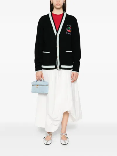 Casablanca Cardigan With Embroidered Panel In Black