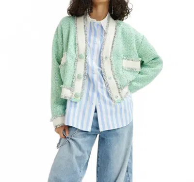 Essential Antwerp Hoola Cropped Fringe Jacket In Combo 1 Neptune Green In Green