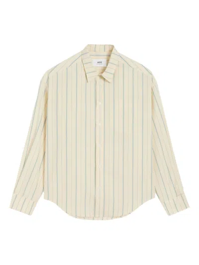 Ami Alexandre Mattiussi Beige Cotton Ami De Coeur Boxy Fit Striped Shirt Beige In Neutral