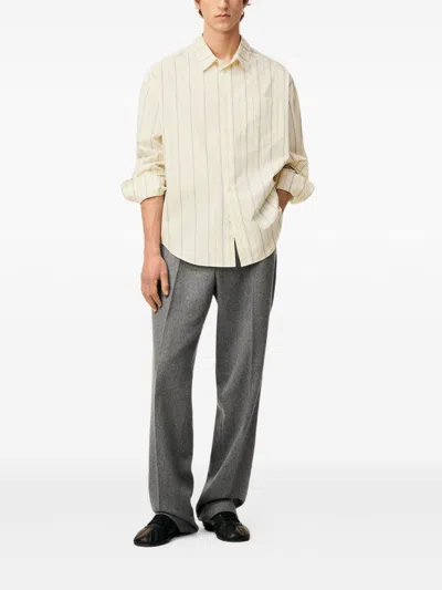 Ami Alexandre Mattiussi Beige Cotton Ami De Coeur Boxy Fit Striped Shirt Beige In Neutral