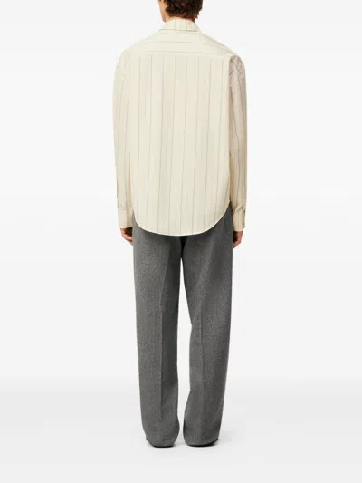Ami Alexandre Mattiussi Beige Cotton Ami De Coeur Boxy Fit Striped Shirt Beige In Neutral