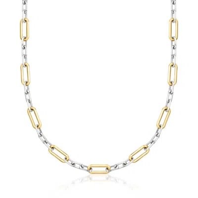 Ross-simons Sterling Silver And 18kt Gold Over Sterling Paper Clip Link Necklace In Gold