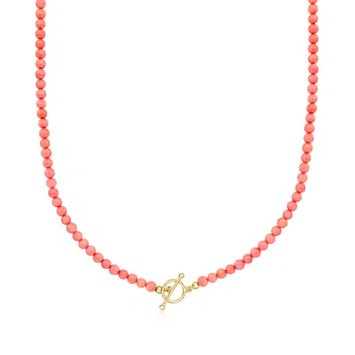 Ross-simons 3.5-4mm Pink Coral Bead Charm-compatible Toggle Necklace In 18kt Gold Over Sterling In Red
