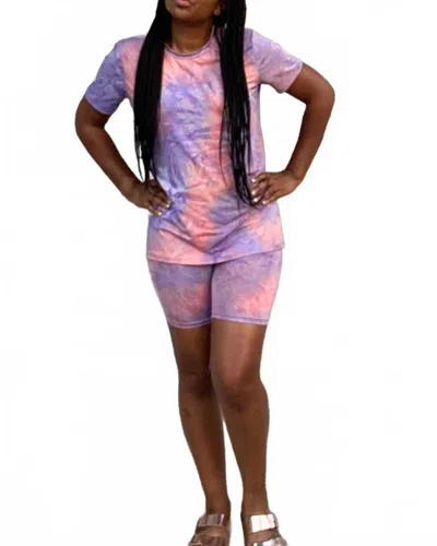 Daisy Cotton Candy Short Set In Pink/purple In Multi