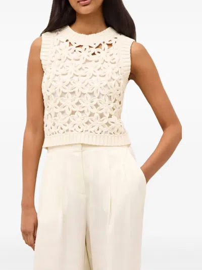 Marie Oliver Thea Floral Crochet Knit Top In Ecru In White