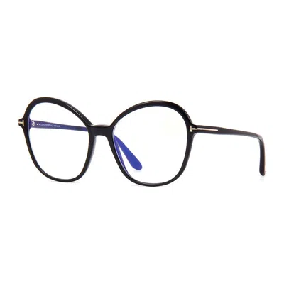 Tom Ford Eyeglasses Cat Eye Full Rim, Shiny Black Frame And Clear Blue Light Block Lens Ft5577-b001 In Black