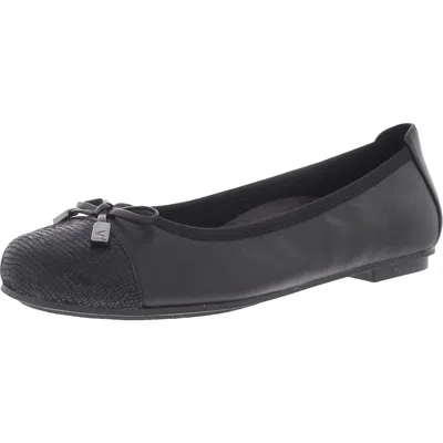 Vionic Minna Womens Leather Toe Cap Ballet Flats In Black