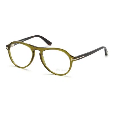 Tom Ford Eyeglasses Aviator Full Rim, Transparent Dark Green Frame And Clear Demo Lenses Lens Ft5413096 In Green