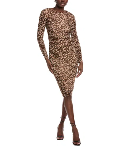 Anne Klein Leopard Print Long Sleeve Midi Dress In Animal Print