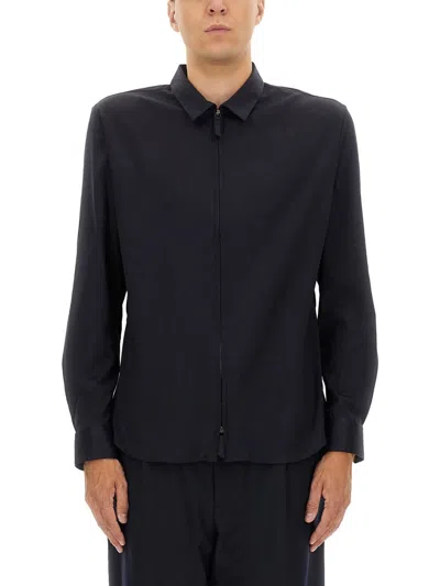 Giorgio Armani Cotton Zipper Shirt In Black