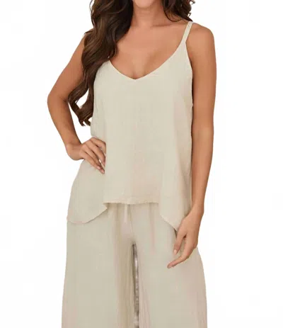 Milio Milano Italian Linen Adjustable Strap Tank Top In Beige In Neutral