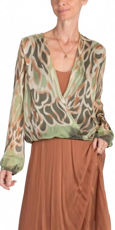 Gigi Moda Torino Abstract Blouse In Olive In Green