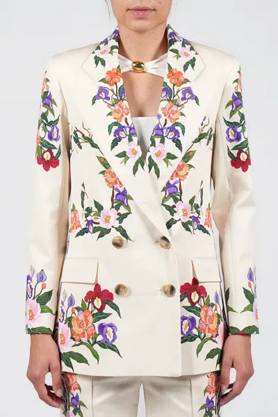 Borgo De Nor Quinn Twill Jacket In Tree Of Life Cream In Multi