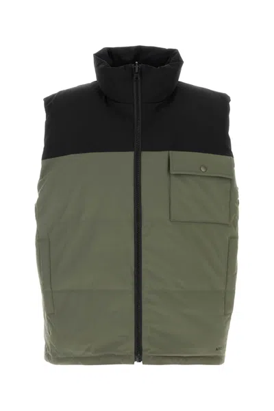 Apc A.p.c. Two-tone Stretch Polyester Doudoune Padded Jacket In Green