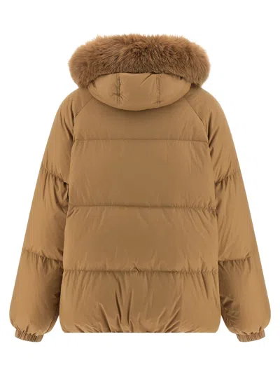 Yves Salomon Fur Insert Down Jacket Puffer Jackets Beige In Gold